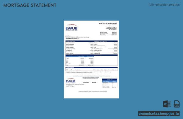 Beispiel eines Hypothekenauszugs der East-West United Bank in Luxemburg (Word- und PDF-Datei)